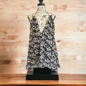 For Love And Lemons floral mini dress tunic halter spaghetti strap adjustable XS